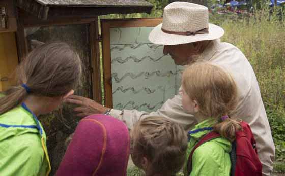 Imker Rudolf Hein erklärt den Kindern die Welt der Bienen